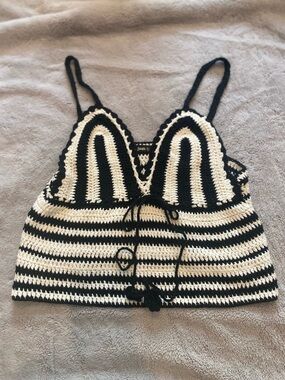 Black & White Crochet Striped Tank Top